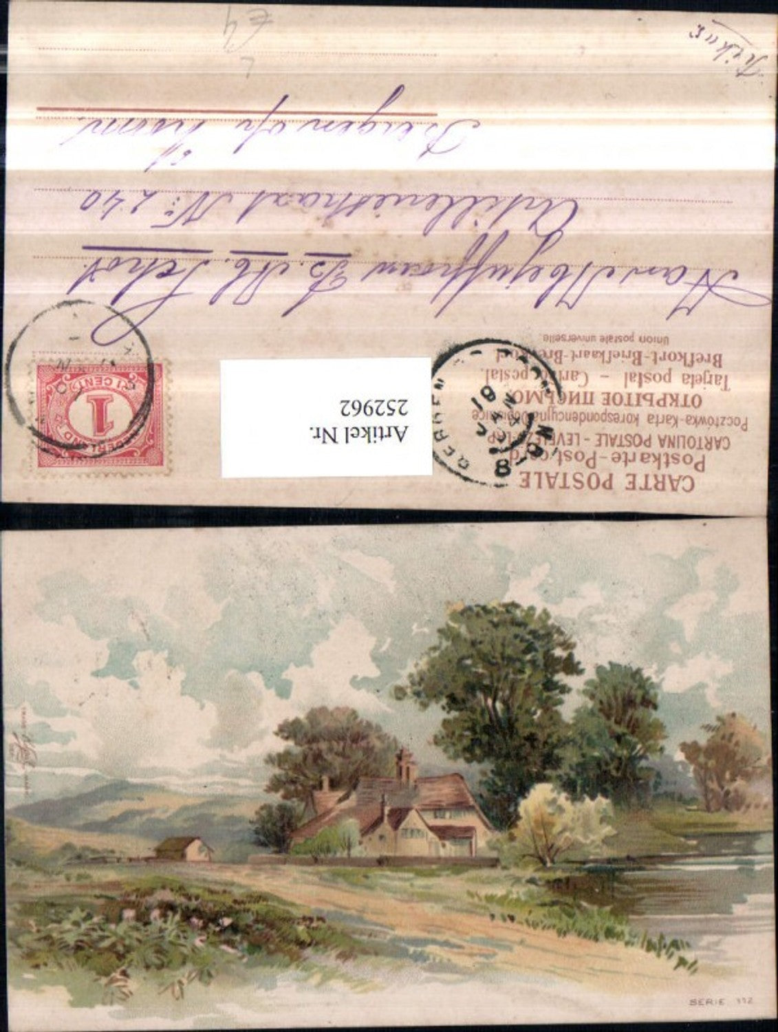 252962,Künstler Litho AK Landschaft Haus Wegpartie