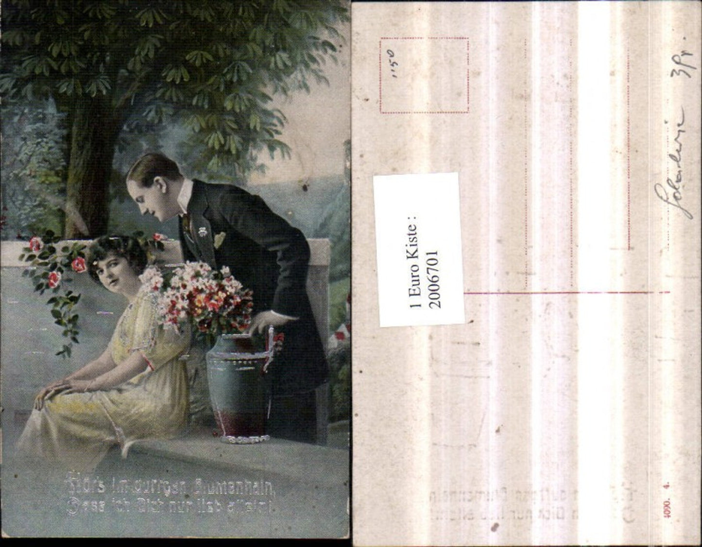 2006701,Silberverzierung Liebespaar Liebe Frau m. Kleid Mann m. Anzug Krug Blumenstrauß