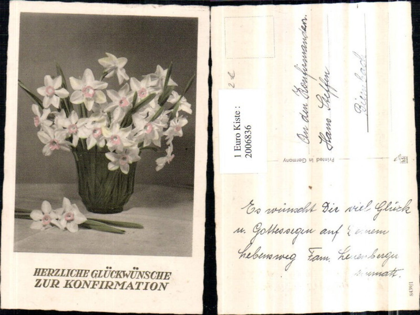 2006836,Konfirmation Blumenstrauß weiße Narzissen Vase