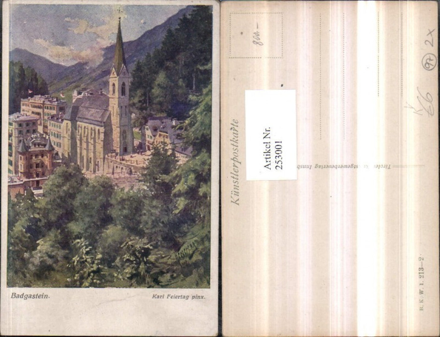 253001,Künstler AK Karl Feiertag Badgastein Bad Gastein Kirche pub Brüder Kohn B.K.W.I. 213/2