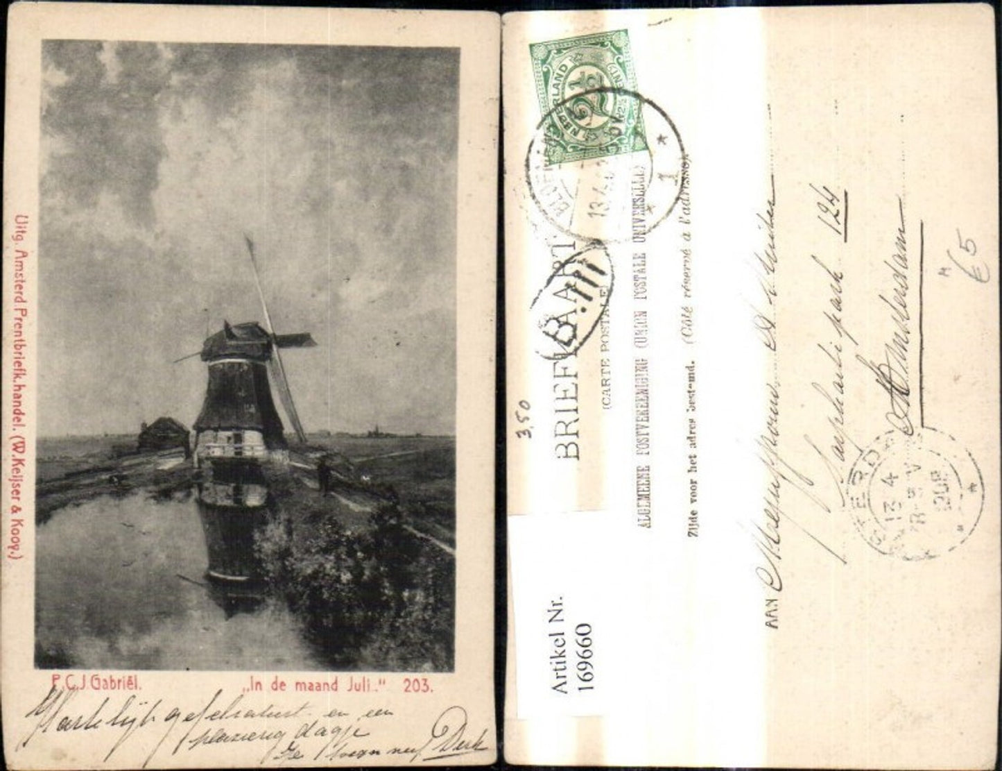 169660, Artist Ak PCJ Gabriel Windmill In de maand Juli