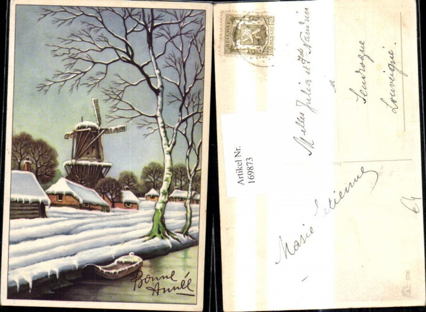 169873, Artist Ak Windmill in Winter Bonne Annee