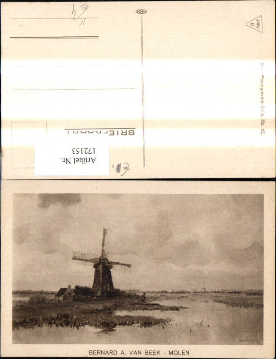 172153,Künstler Ak Bernard A. Van Beek Molen Windmühle