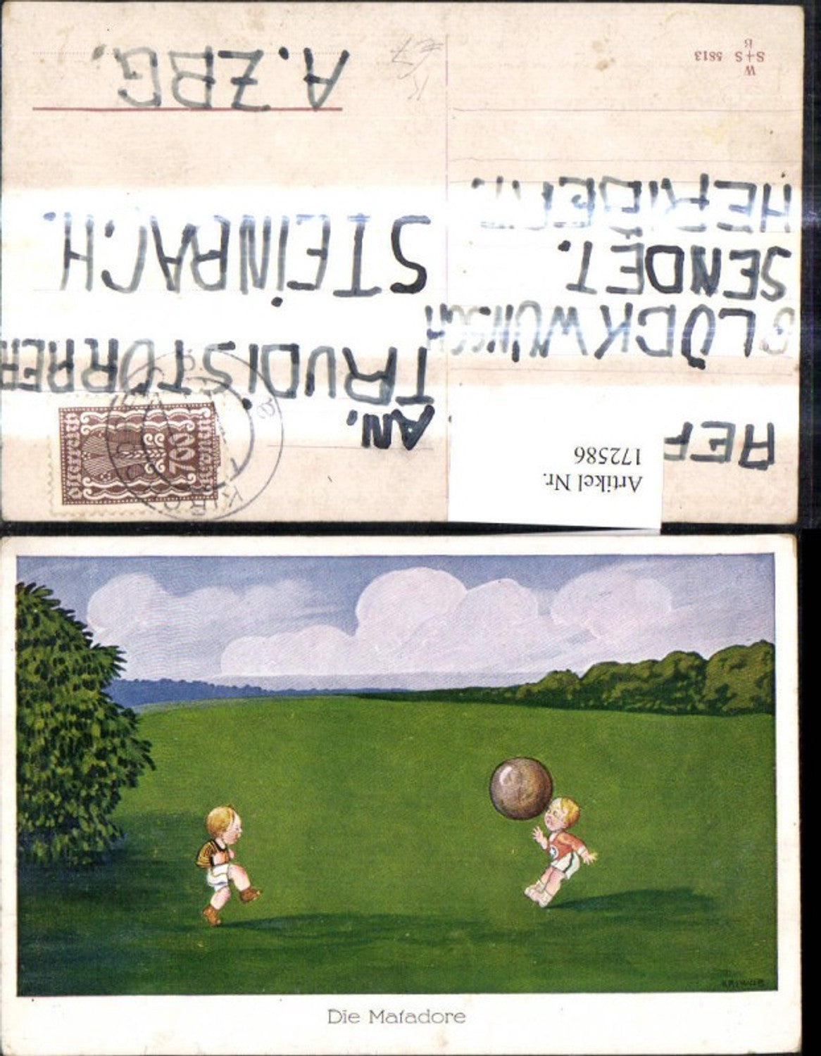172586,Künstler Ak Scherz Humor Kinder m. Ball Die Matadore