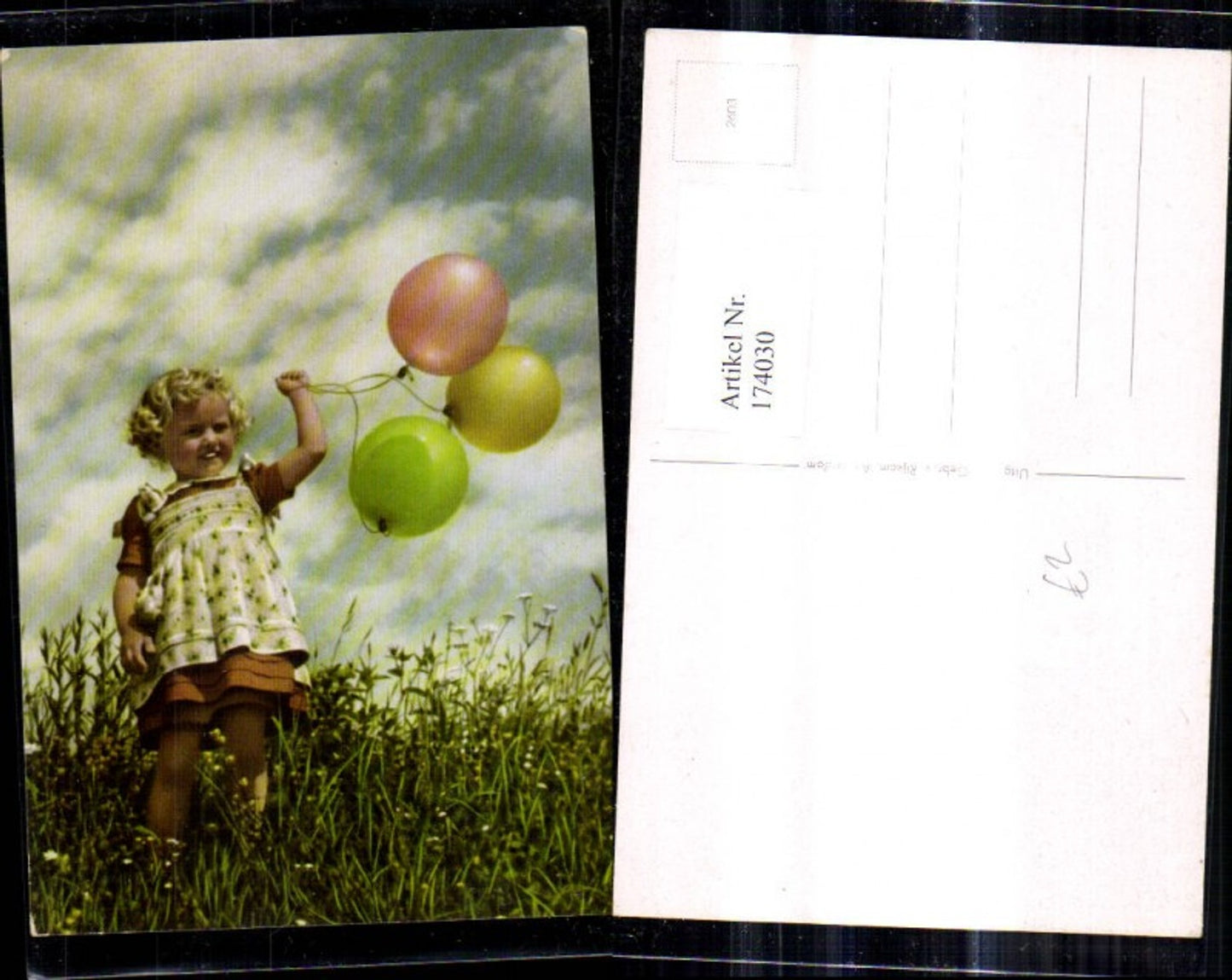 174030,Kinder Blondes Mädchen m. Luftballons a. Wiese