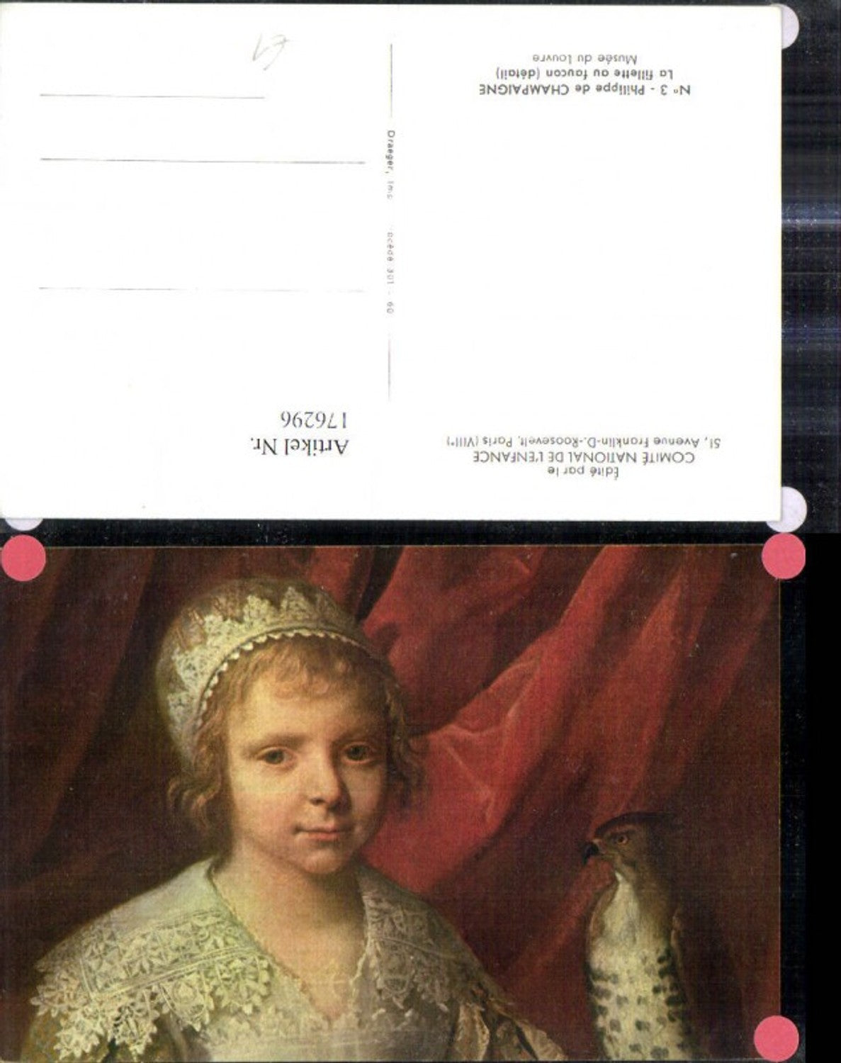 176296,Künstler Ak Philippe de Champaigne La fillette au faucon Mädchen m. Krone Diadem Falke Vogel