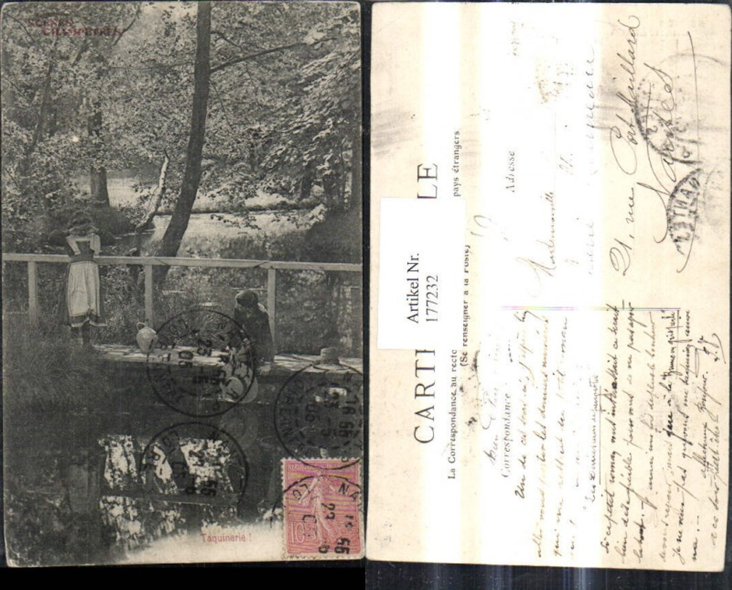 177232,Kinder a. Teich Brücke Hut Taquinerie