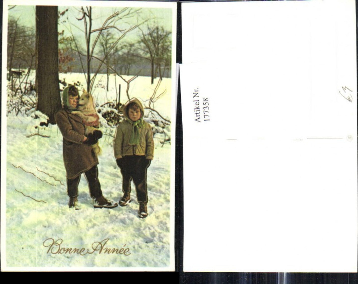 177358, Photo Ak Children with dog Winter forest Bonne Anne Christmas Gold decoration