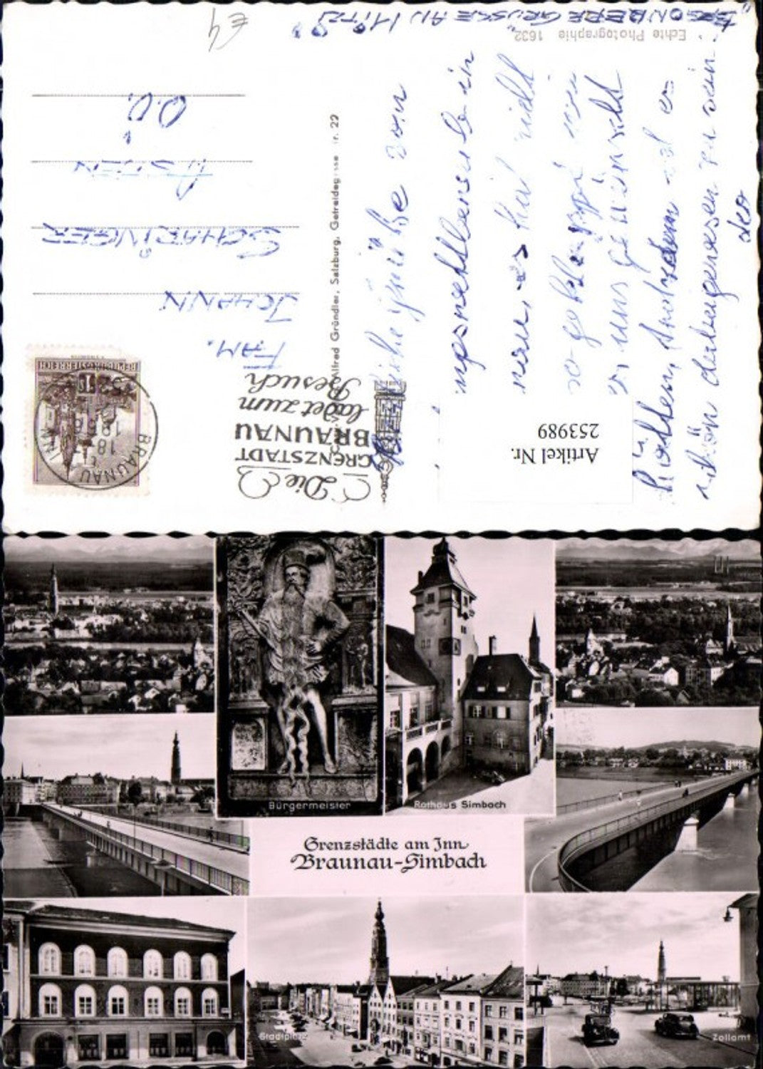 253989,Braunau am Inn Simbach Totale Rathaus Brücke Zollamt Stadtplatz Bürgermeister Relief Mehrbildkarte