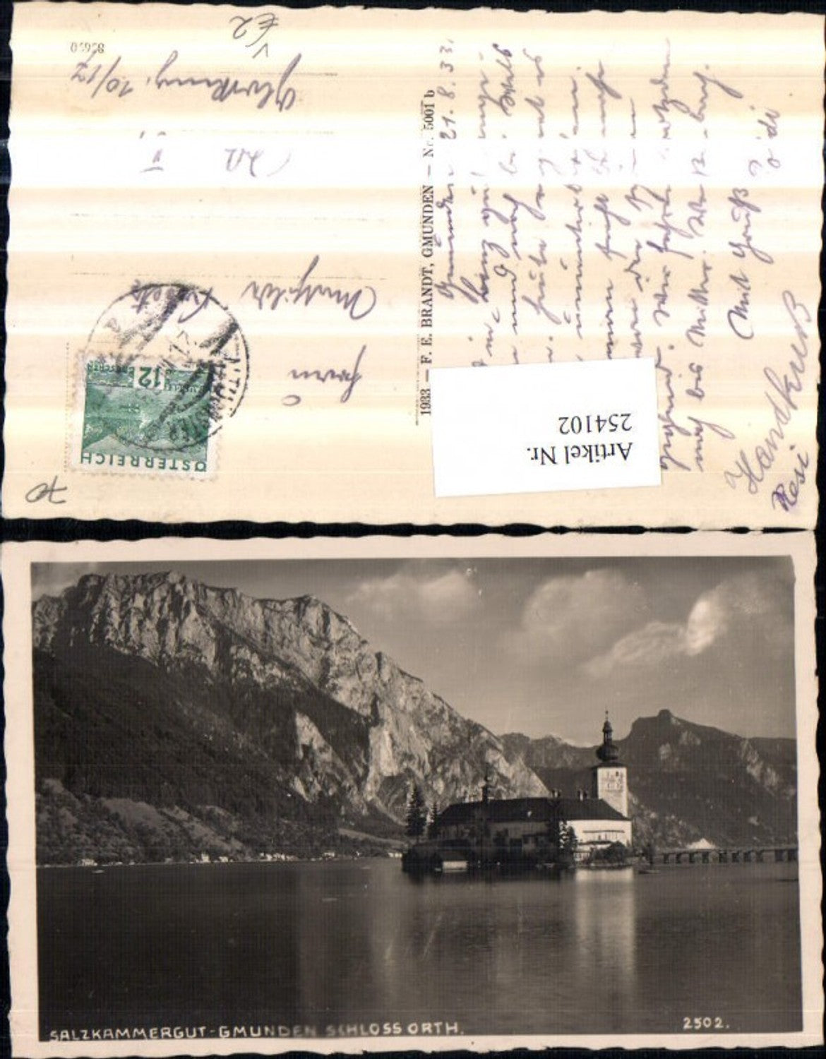 254102,Gmunden Schloss Ort Orth m. d. Traunstein pub F. E. Brandt 5001b