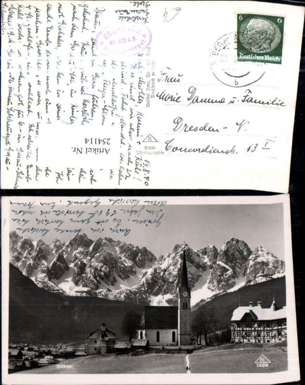 254114,Gosau Teilansicht Kirche Bergkulisse