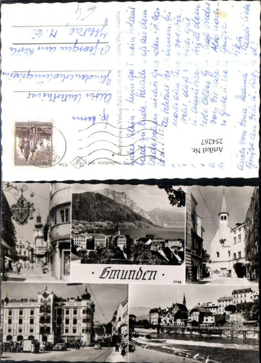 254267,Gmunden Totale Kirche Brücke Straßenansicht Weinstube Mehrbildkarte