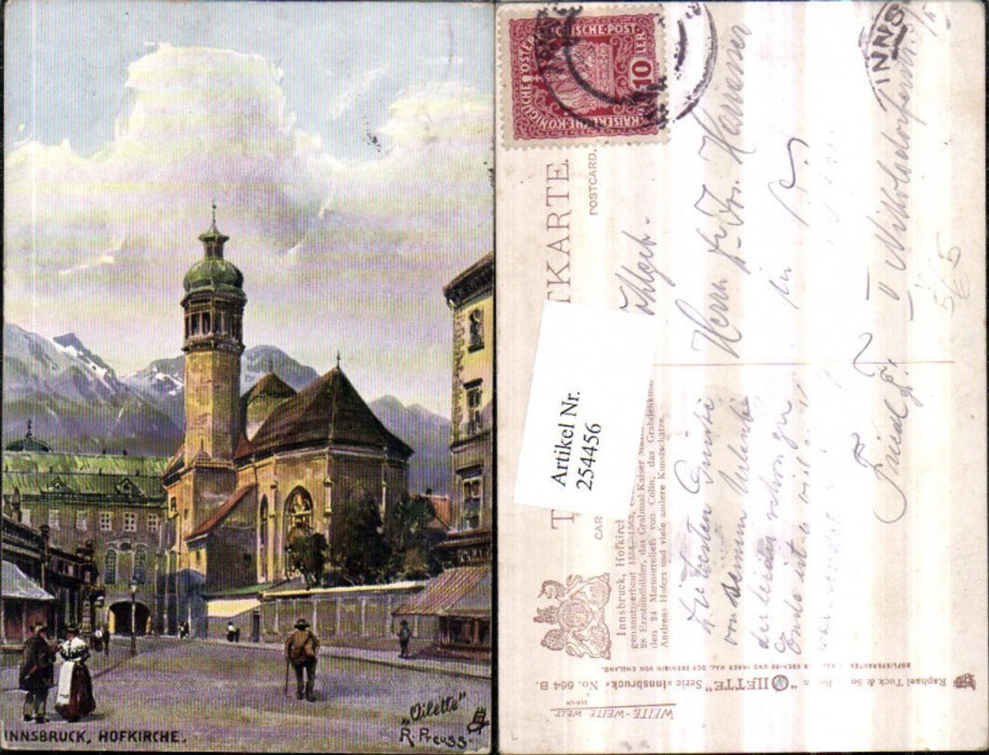 254456,Raphael Tuck & Sons 664B Künstler R. Preuss Innsbruck Hofkirche Kirche Straßenansicht