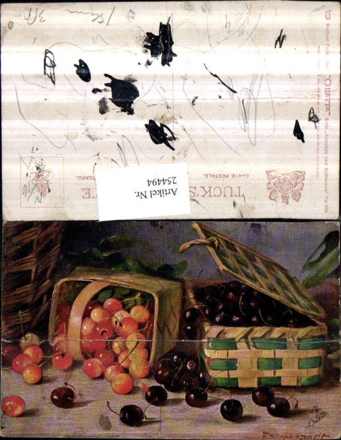 254494,Raphael Tuck & Sons 524 Künstler F. Hildebrandt Kirschen Stillleben Körbe