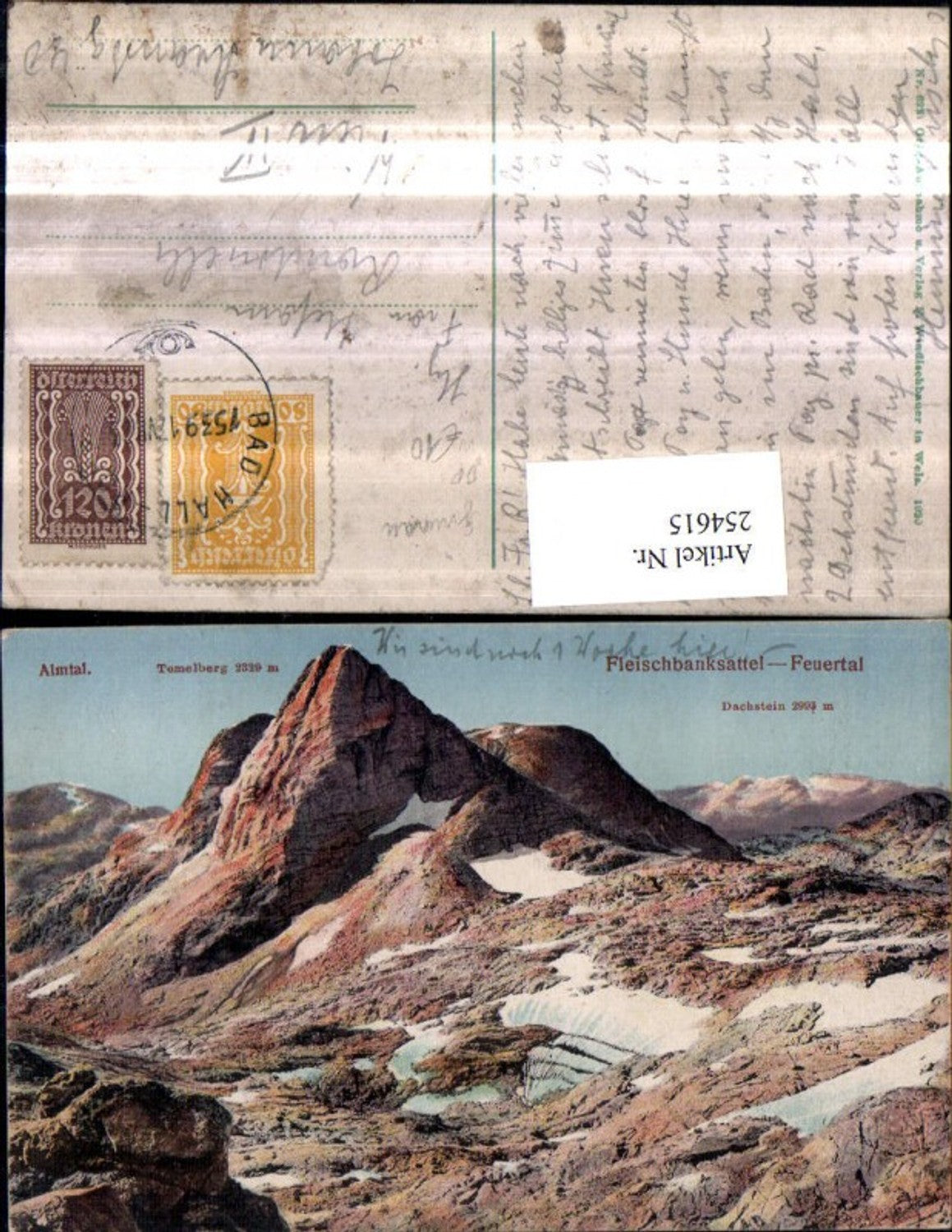 254615,Grünau im Almtal Fleischbanksattel Feuertal Temelberg Dachstein Bergkulisse Bahnpost Zug 1539 von Bad Hall