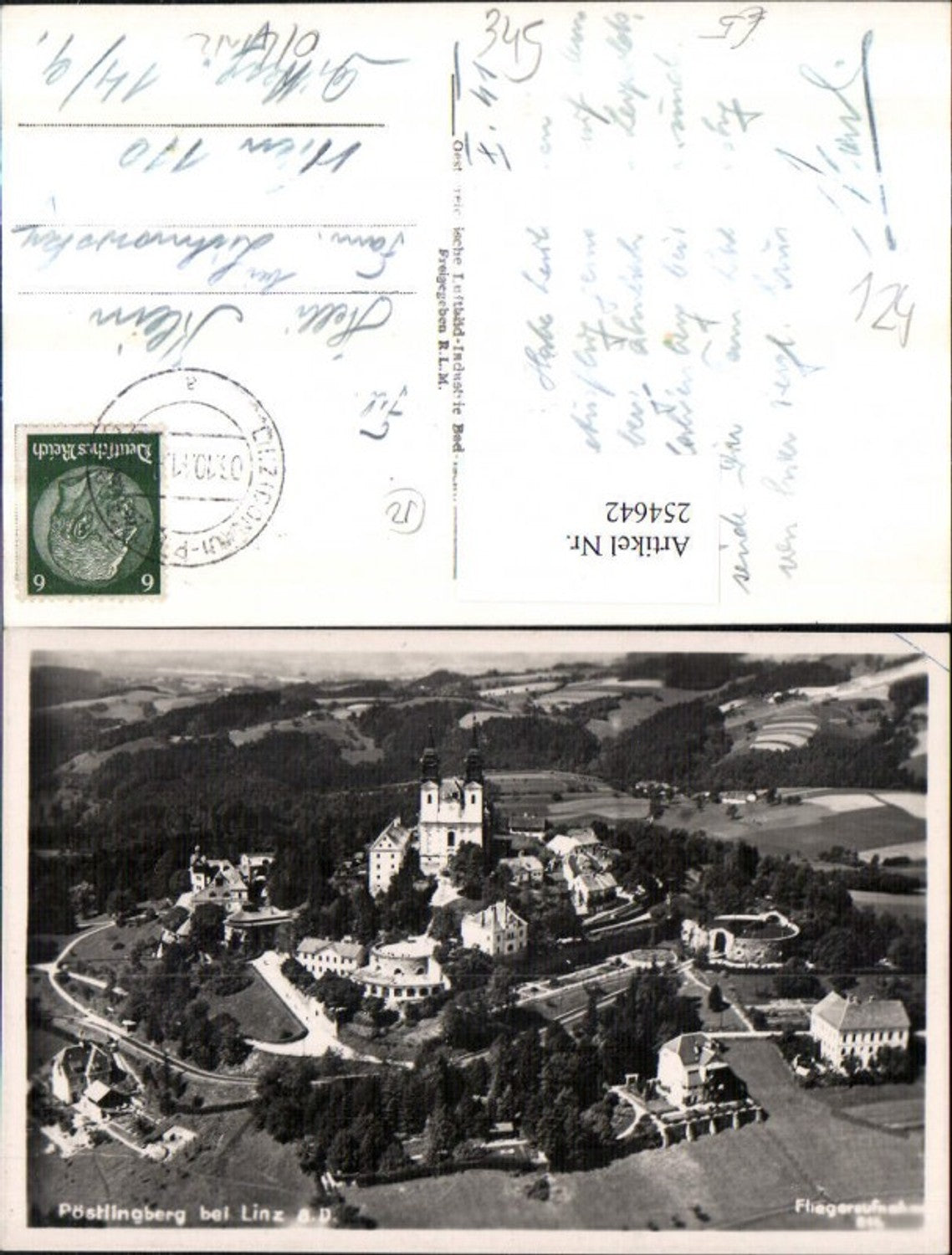 254642,Linz an d. Donau Pöstlingberg Totale Kirche Fliegeraufnahme 814