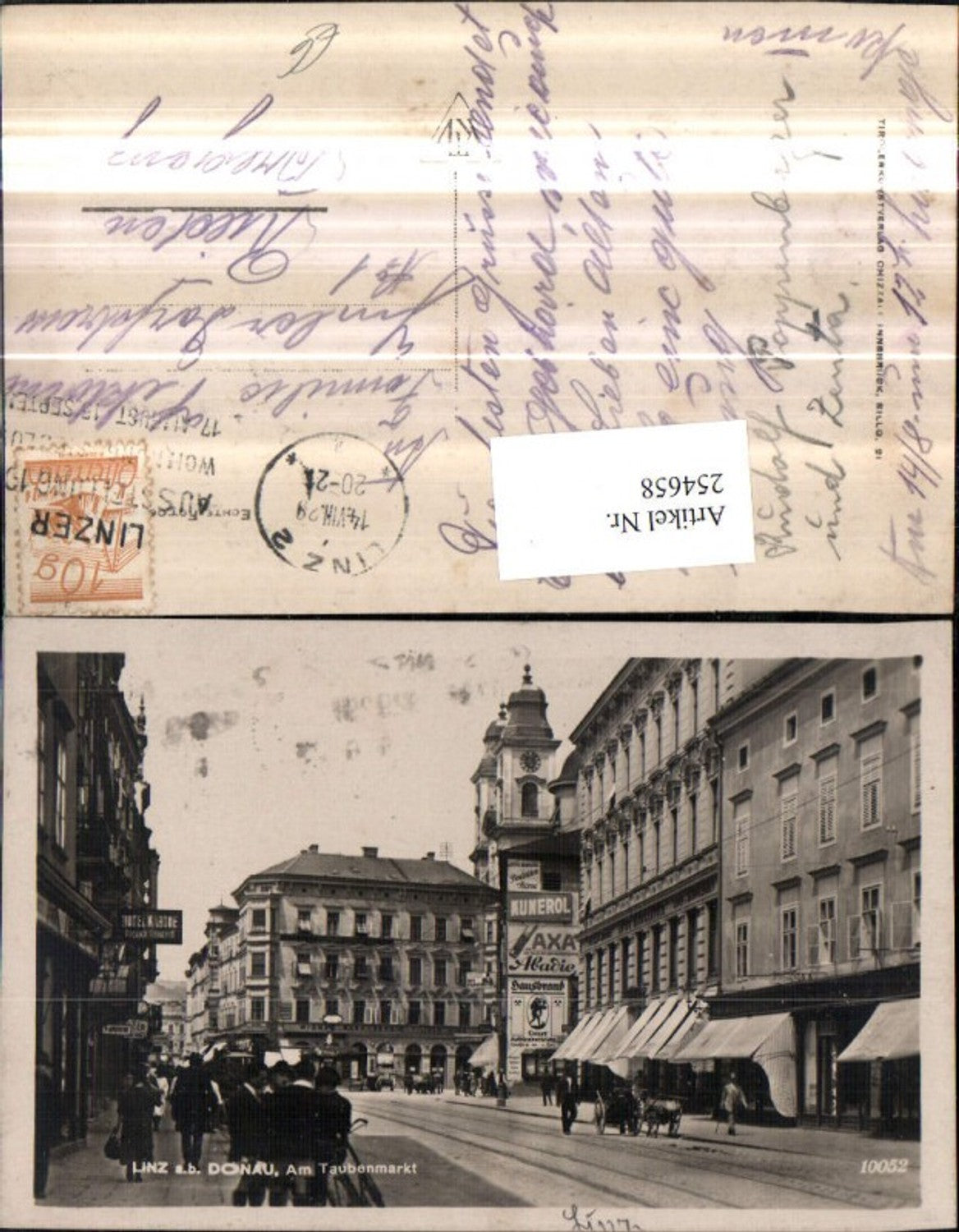 254658,Linz an d. Donau am Traubenmarkt Straßenansicht Geschäfte Kirchentürme