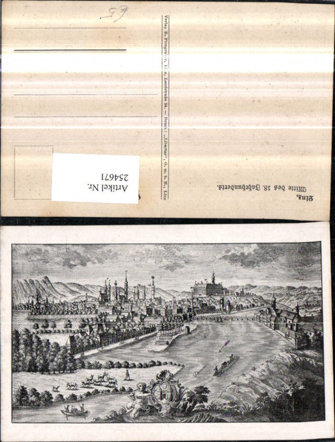 254671,Künstler AK Linz an d. Donau Mitte des 18. Jahrhundert Totale