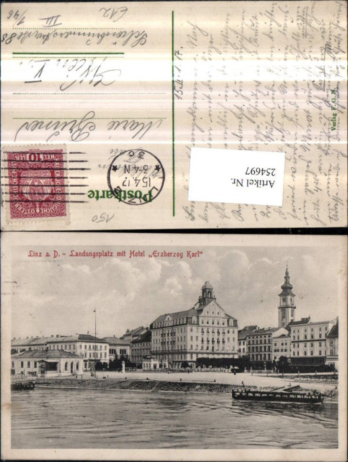 254697,Linz an d. Donau Landungsplatz m. Hotel Erzherzog Karl