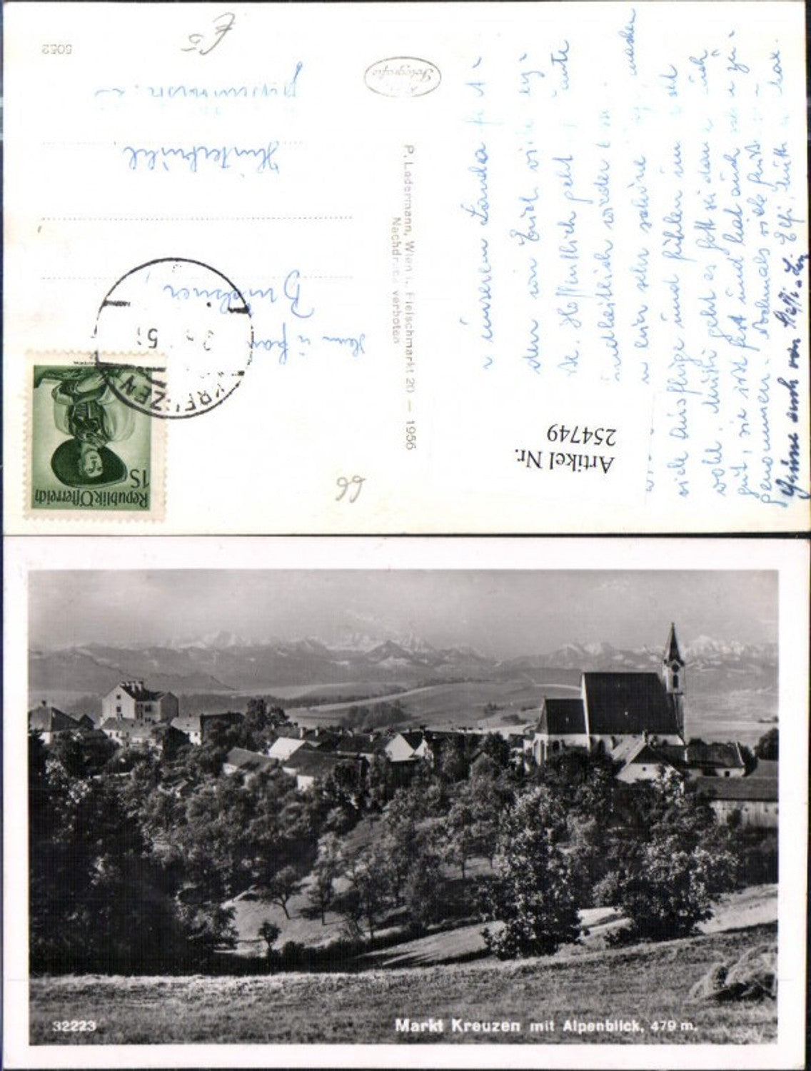 254749,Markt Kreuzen Totale Kirche m. Alpenblick