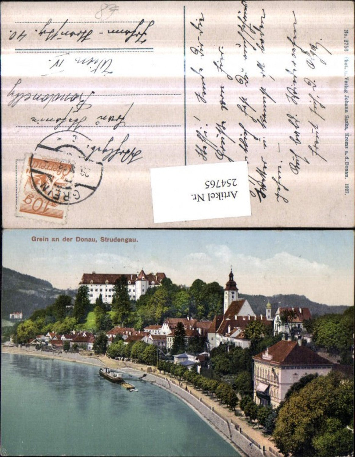 254765,Grein an d. Donau Totale im Strudengau m. Kirche u. Burg