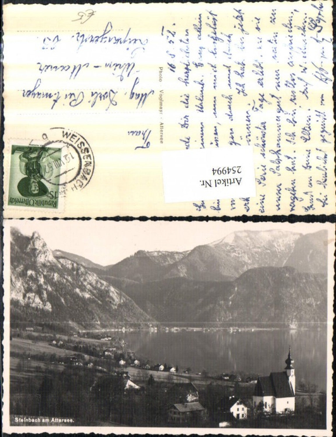 254994,Steinbach am Attersee Totale Kirche Bergkulisse