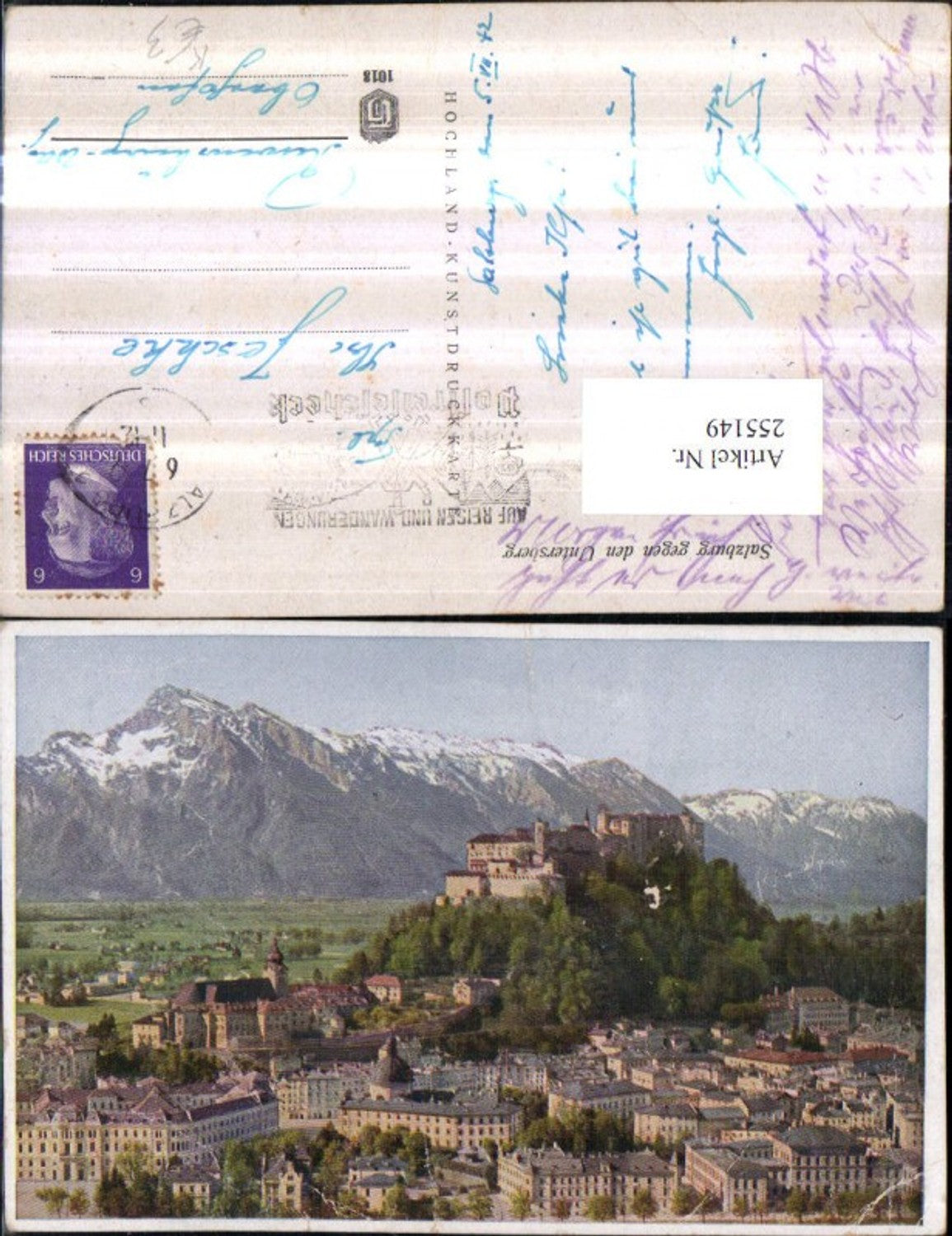 255149,Künstler AK Salzbug Totale m. Festung geg. d. Untersberg