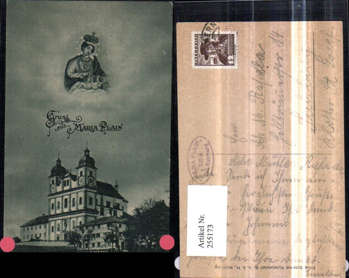 255173, Greetings from Maria Plain near Bergheim, Church and miraculous image, Franz Schemm