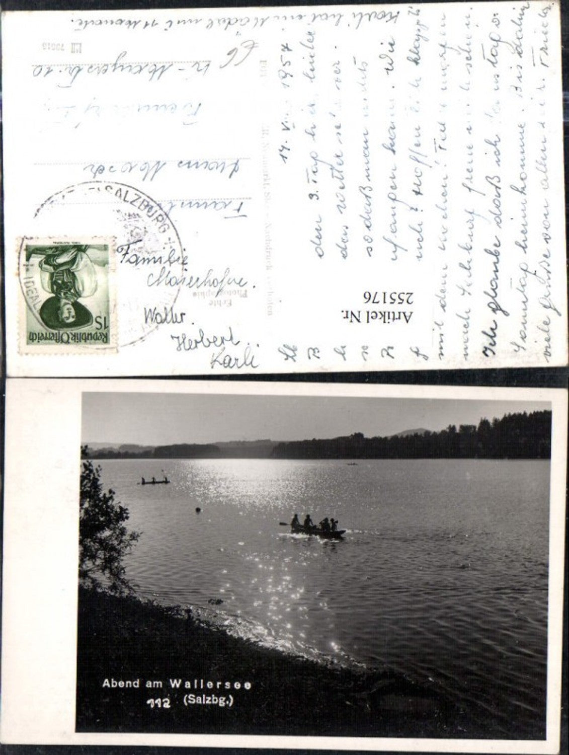 255176, Evening at Lake Wallersee, rowing boat party