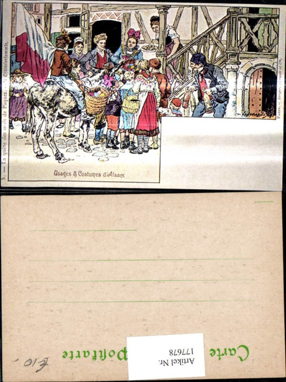 177678,Künstler Ak P. Kauffmann Repro Usages & Costumes d Alsace Esel Pferd Fahne