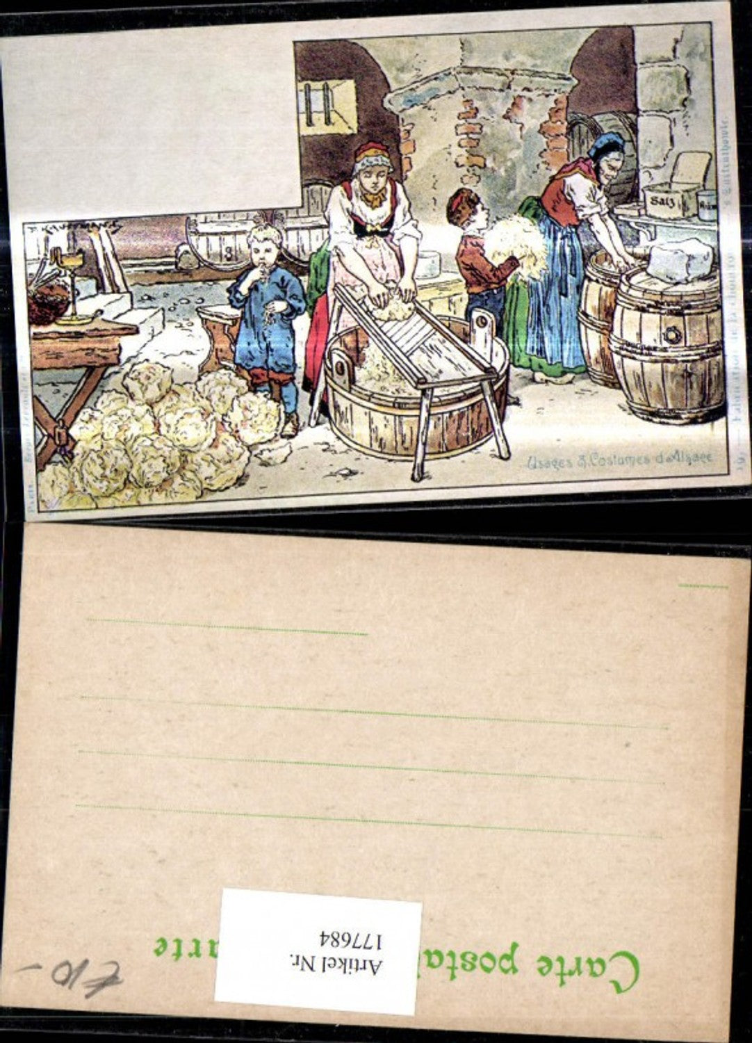 177684,Künstler Ak P. Kauffmann Repro Usages & Costumes d Alsace Kraut schneiden Sauerkraut machen Küche