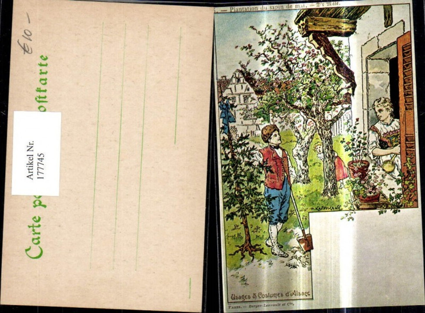 177745,Künstler Ak P. Kauffmann Repro Usages & Costumes d Alsace Frauen i. Fenster Mann m. Tannenbaum