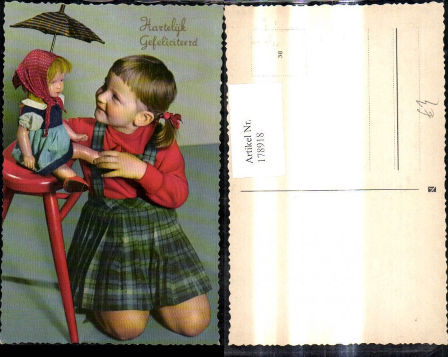 178918, Child girl with doll, umbrella, and stool. Congratulations! Toy