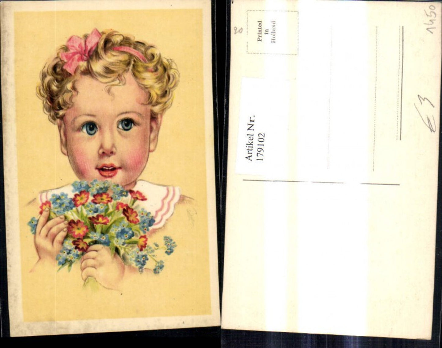 179102,Künstler Ak Mädchen m. Haarband Blumen Strauß