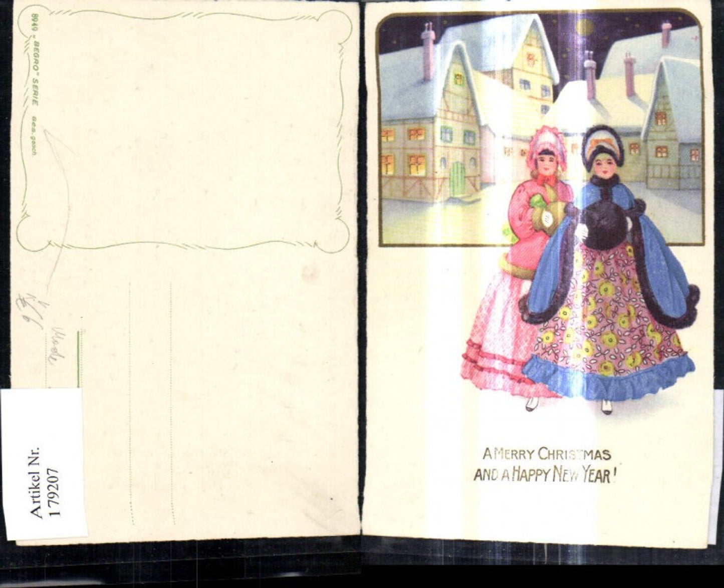 179207,Künstler Ak Kinder Junge Frauen Mode Kleider Pelz Mäntel Hauben Winterdorf Weihnachten pub Begro 8949