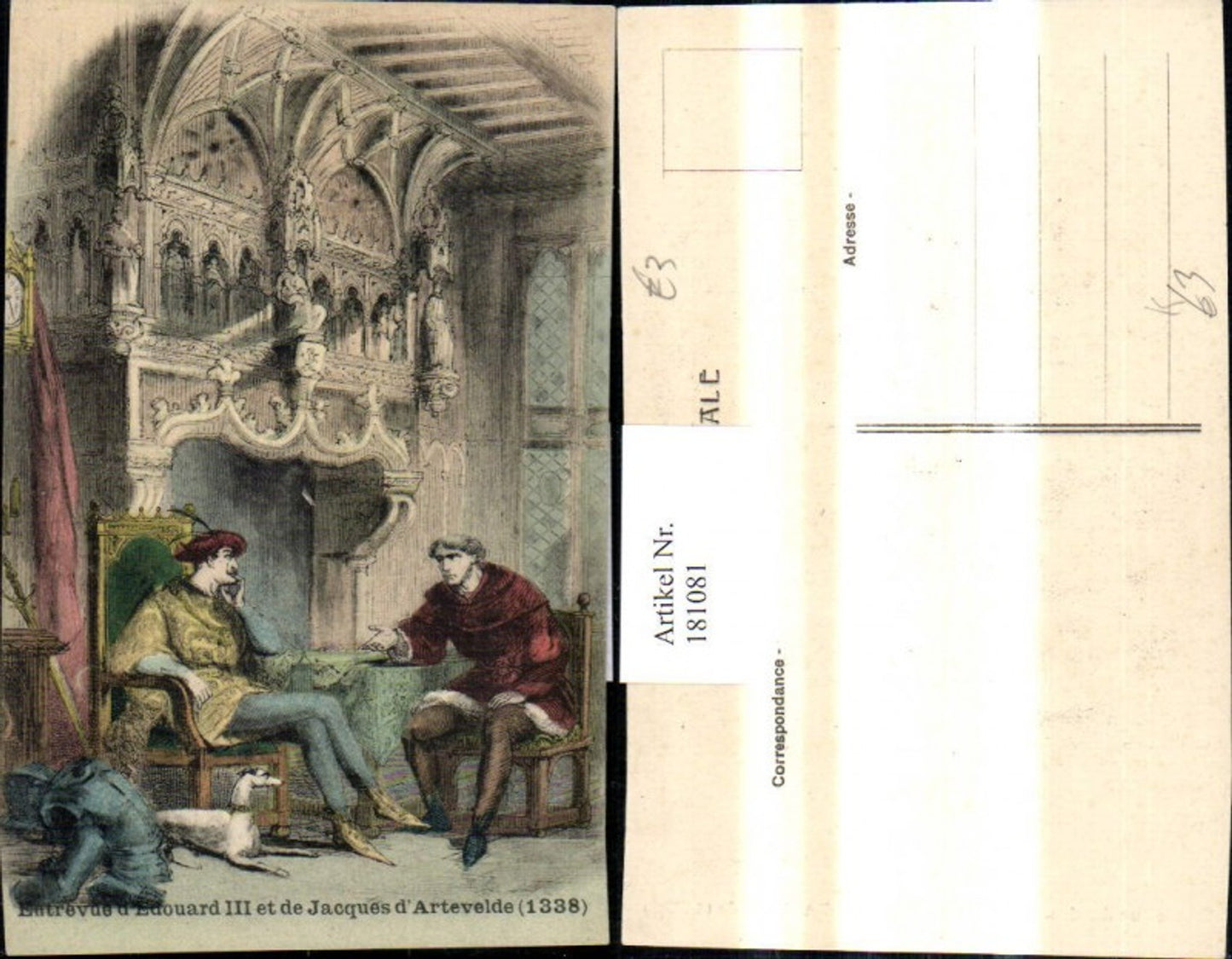 181081,Künstler Ak Entrevue d Edouard III et de Jacques d Artevelde 1338 Hund Rüstung