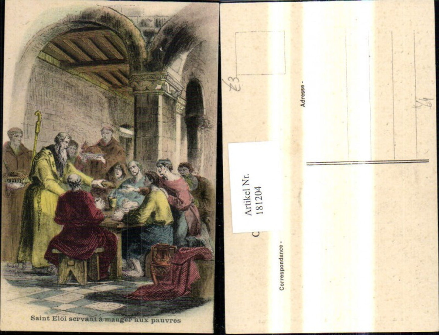 181204,Künstler Ak Saint Eloi servant a manger aux pauvres