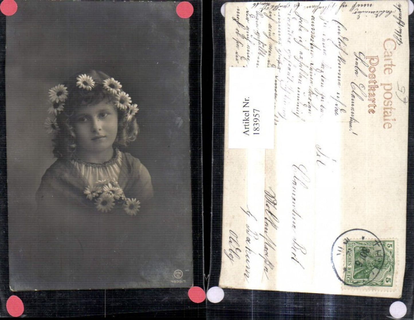 183957,Mädchen Kind m. Blumen Margeriten i. Haar