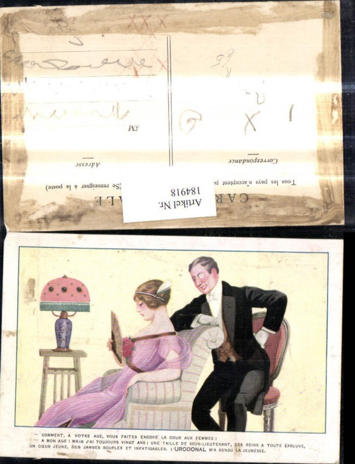 184918,Künstler Ak Paar Liebe Frau Fächer Mann Anzug Spruch Text