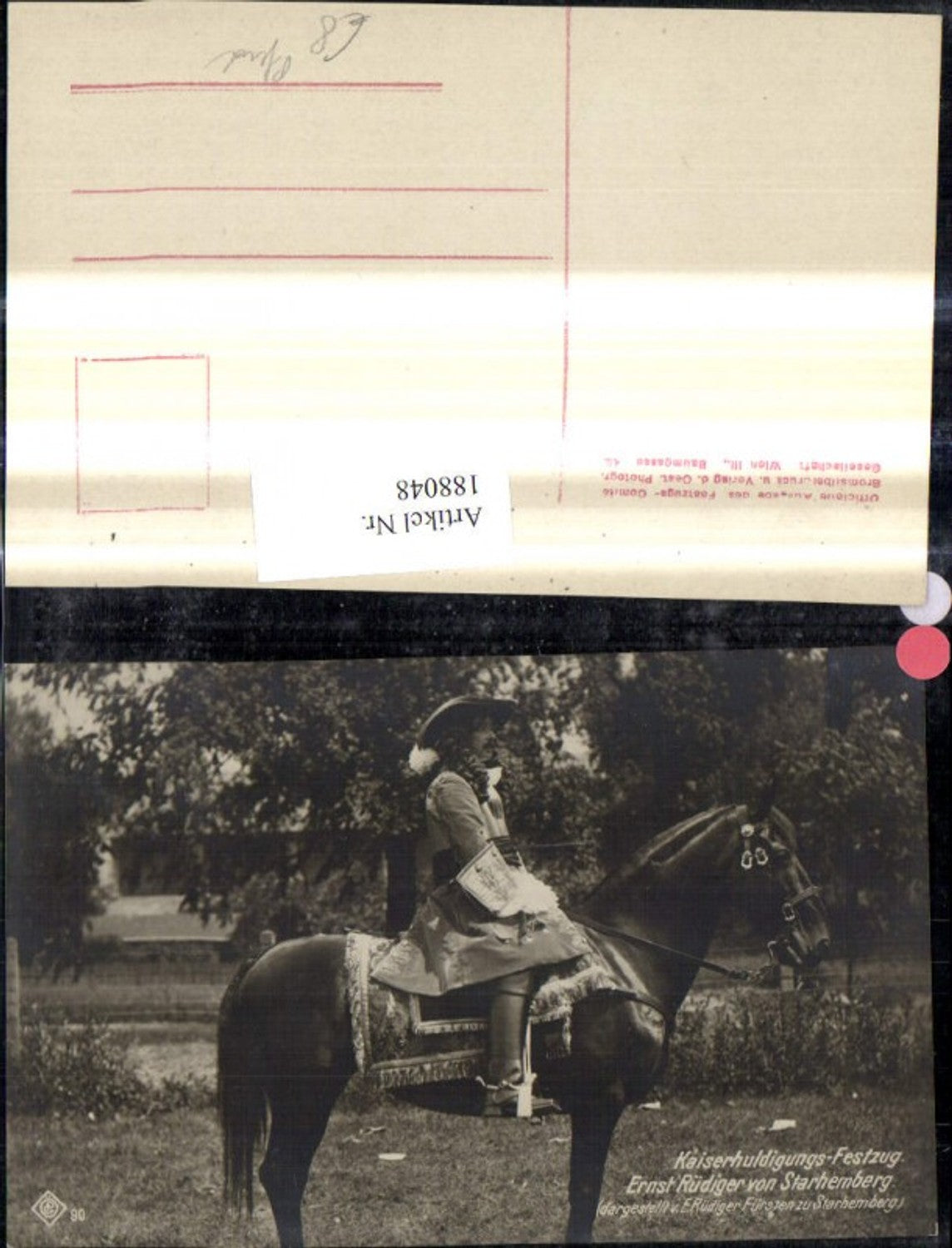 188048,Foto Ak Kaiser Huldigungs Festzug 1908 Adel Monarchie Ernst Rjüdiger v. Starhemberg Pferd