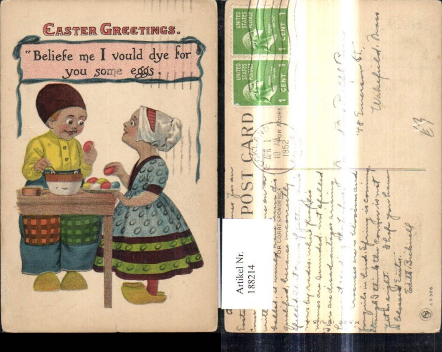 188214,Künstler Ak Kinder b. Eierbemalen Ostereier Pinsel Oster Easter Greetings Spruch Text