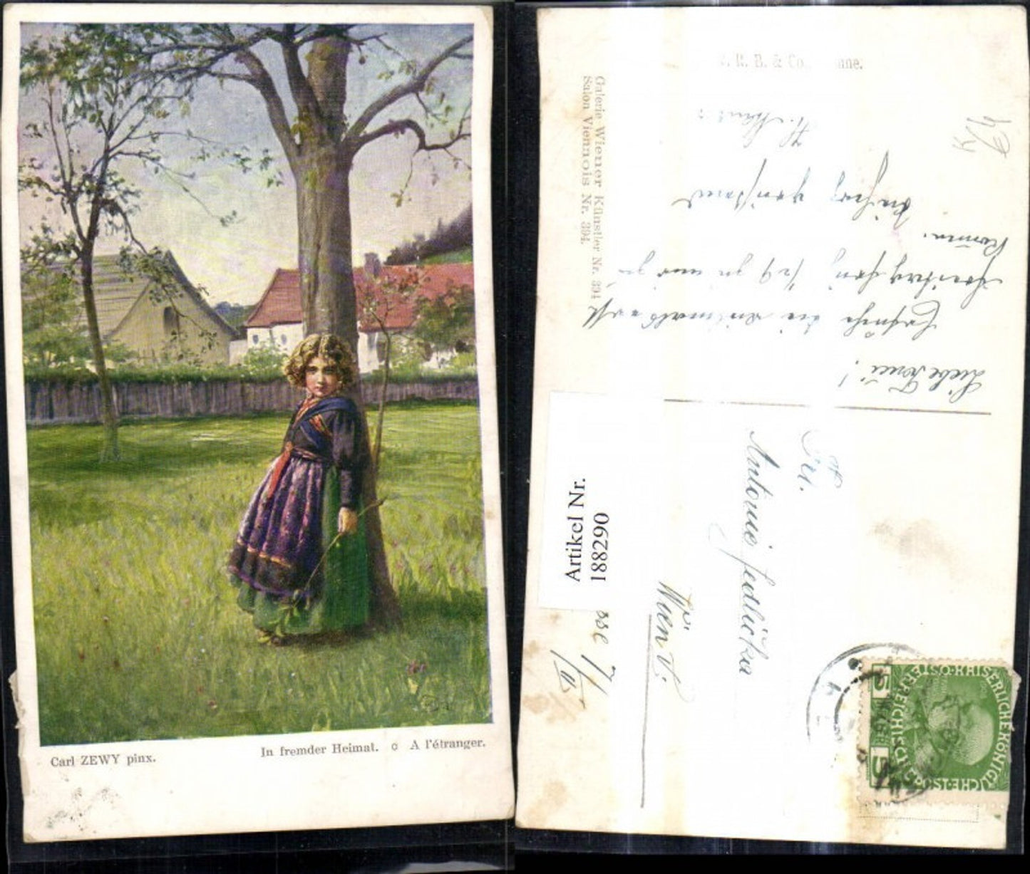 188290,Künstler Ak Carl Zewy In fremder Heimat Mädchen b. Baum