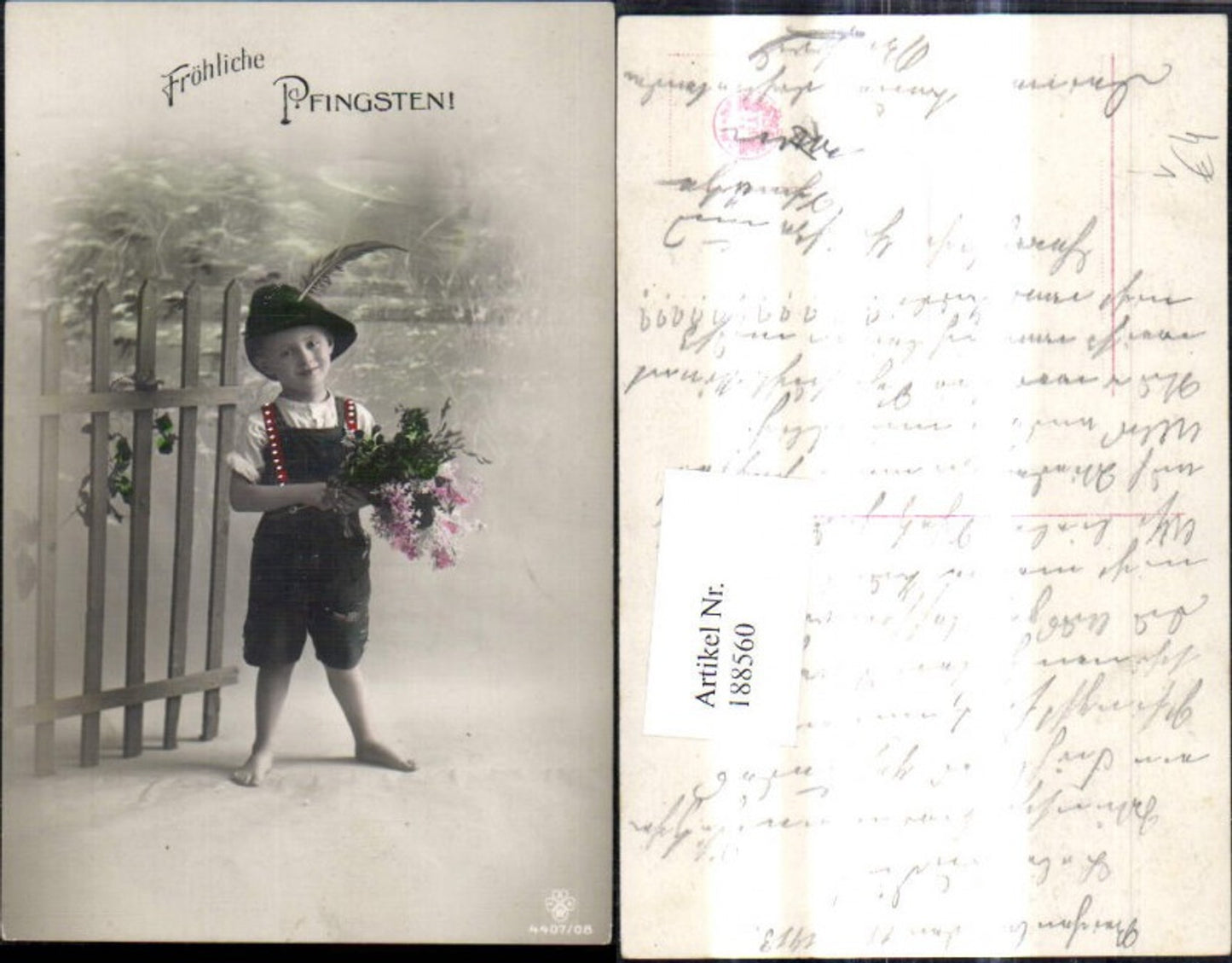 188560,Foto Ak Kind Bub Junge i. Tracht Tiroler Hut Blumen Strauß Blumenstrauß Pfingsten pub RPH SBW 4407/08