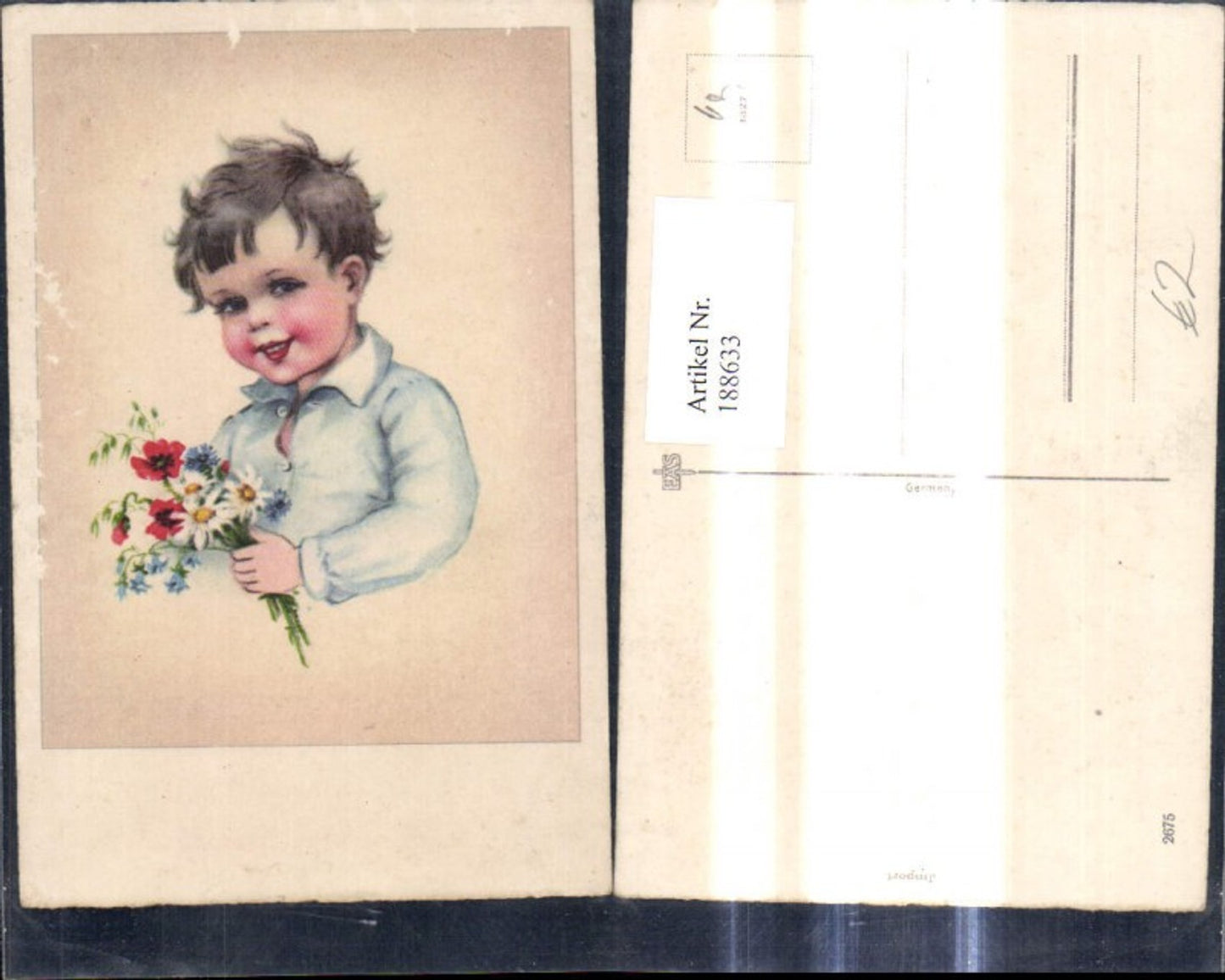 188633,Künstler Ak Bub Junge m. Blumenstrauß Blumen Klatschmohn Kornblume