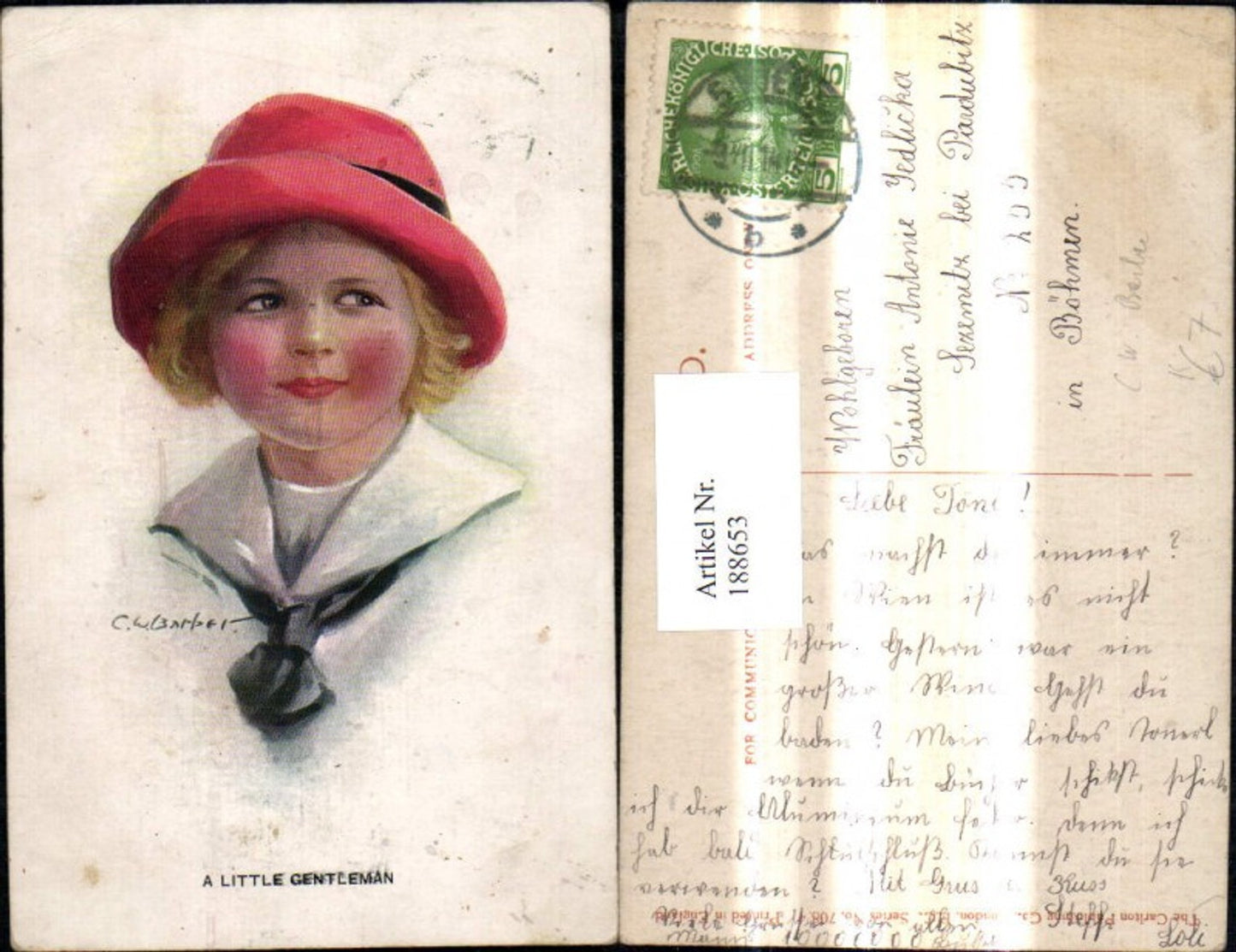 188653,Künstler Ak C. W. Barber Kind Bub Junge m. Hut A Little Gentleman