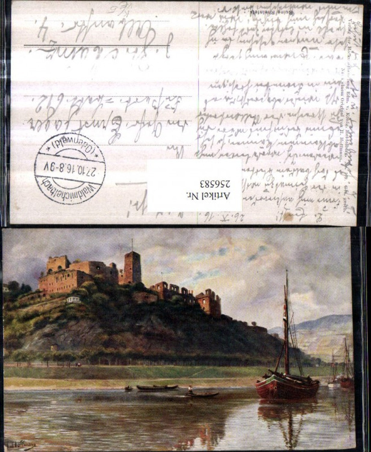 256583,Künstler AK Heinrich Hoffmann Ruine Rheinfels Segelboote pub Edmund v. König 109
