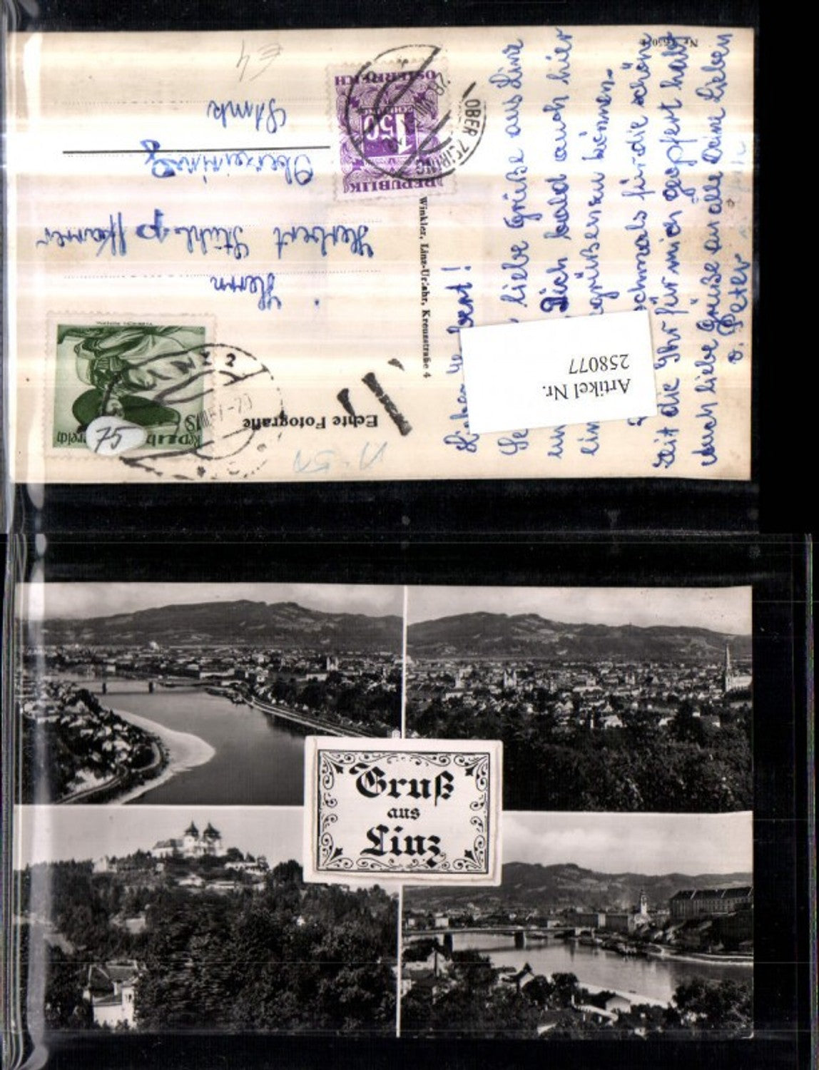 258077,Leporello Linz an d. Donau Totale Brücke Pöstlingberg Mehrbildkarte