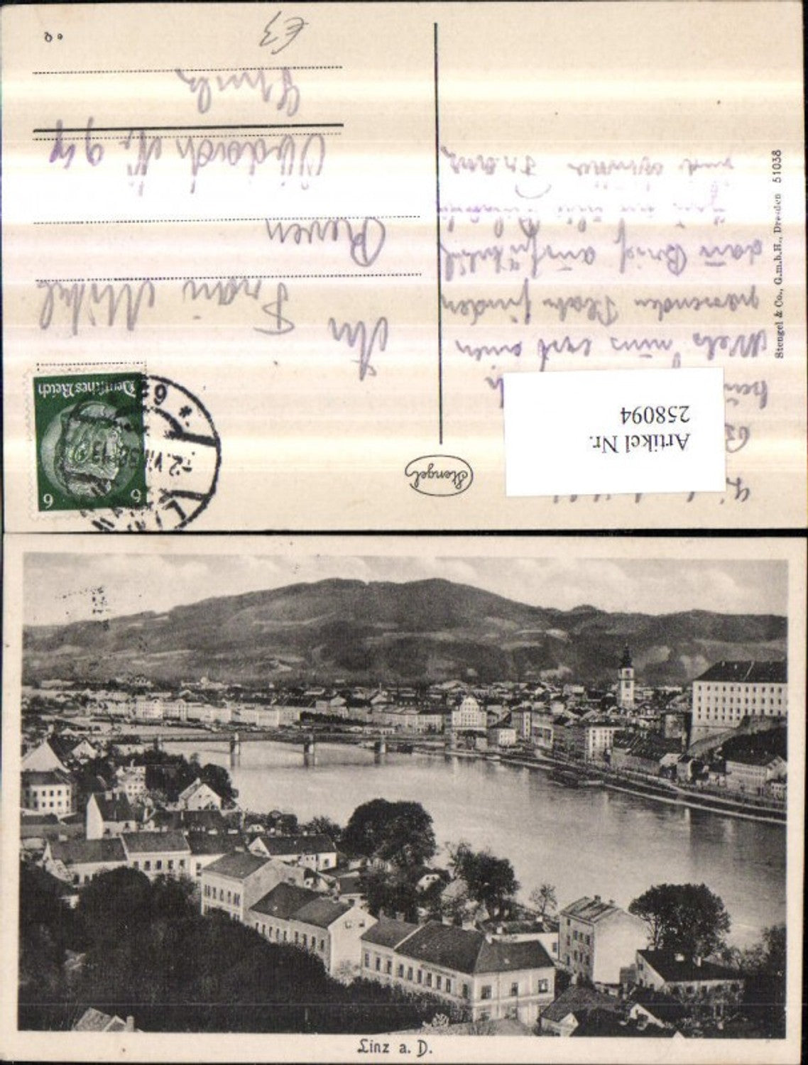 258094,Linz an d. Donau Teilansicht Brücke pub Stengel u. Co 51038