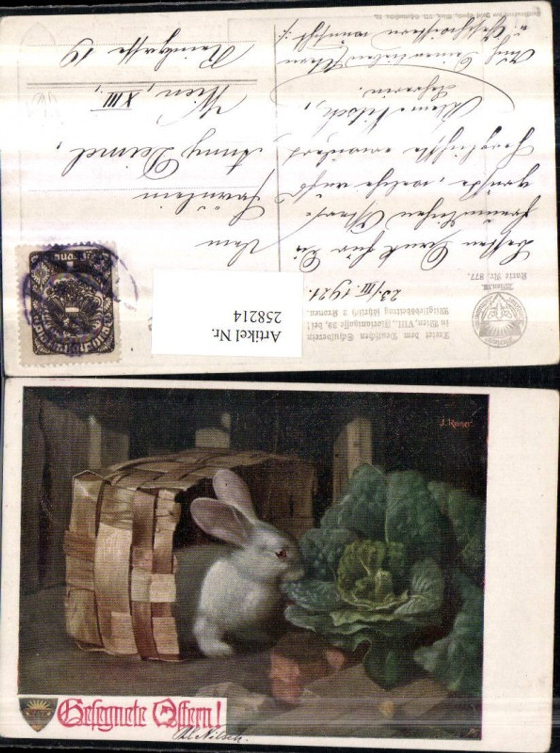 258214,Deutscher Schulverein 877 Künstler J. Rainer Ostern Korb Hase Salat