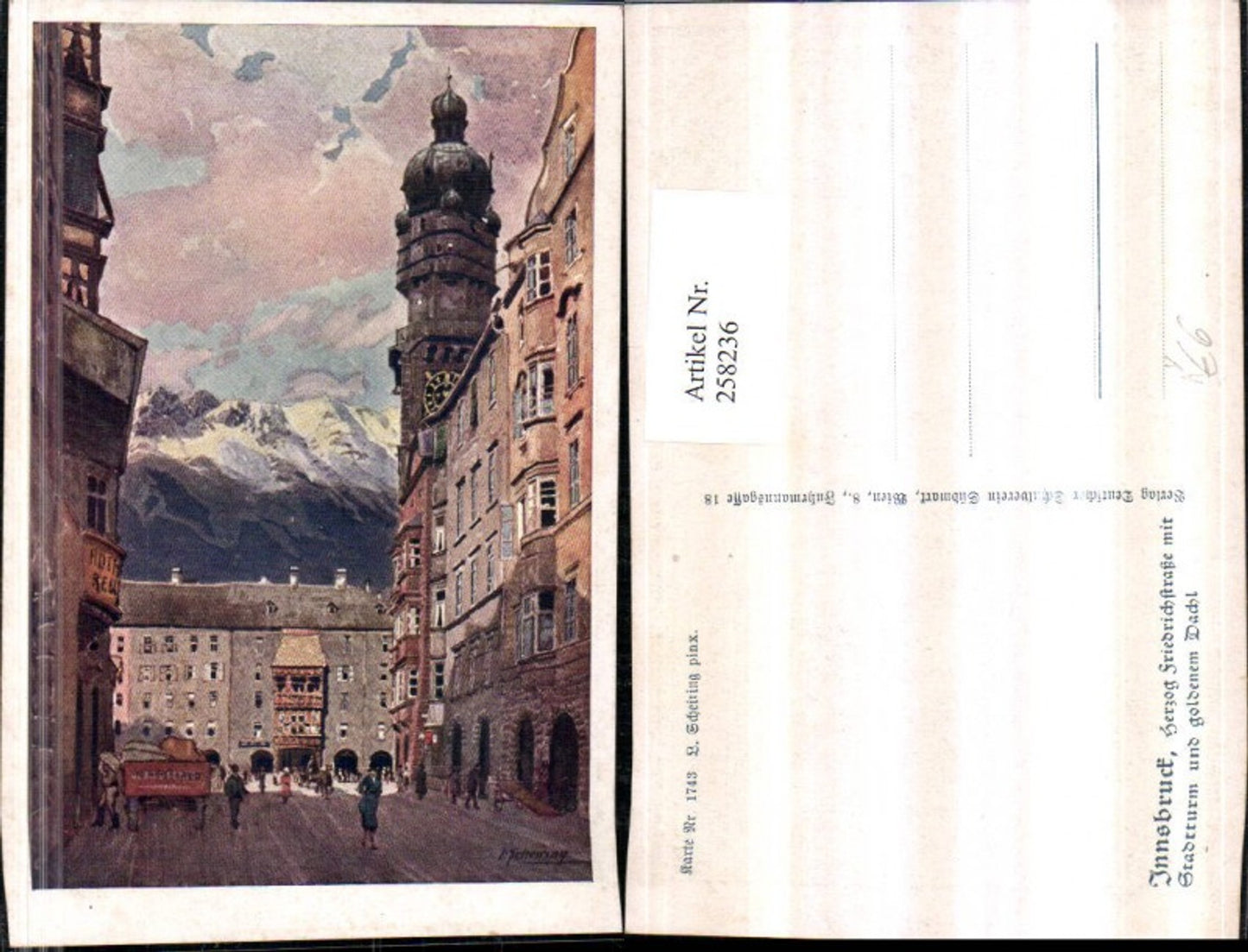 258236,Deutscher Schulverein 1743 Künstler L. Scheiring Innsbruck Herzog Friedrichstraße Goldenes Dacherl Turm